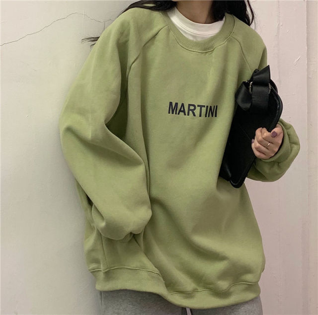 Voguable Autumn Winter Girl Korean Version Oversized Hoodies Street Style Letter Embroidery Sweatshirt Fleece Thick Pullover Tops Femmes voguable