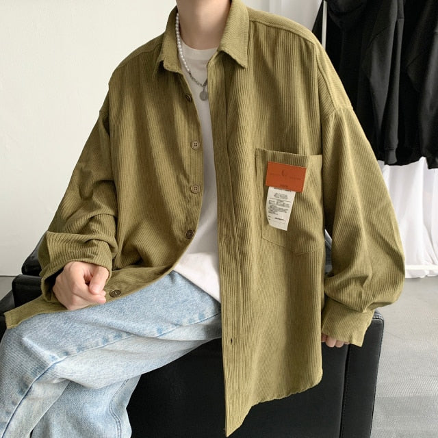 Voguable Men's Corduroy Long Sleeve Shirts Autumn Korean Shirt Woman Fashion Casual Oversize Shirt Printed Clothing voguable